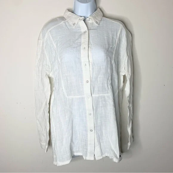 Free People One Teaspoon Button Down Shirt Crinkle Gauze Poplin Cotton White - Picture 5 of 16